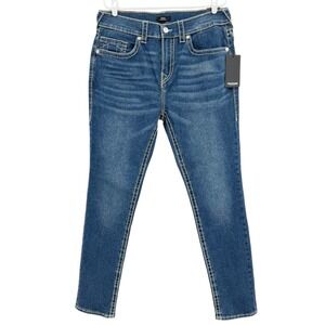 True Religion Mens Rocco Big T Skinny Denim Jeans 34x33 Stretch Blue NWT $199.00